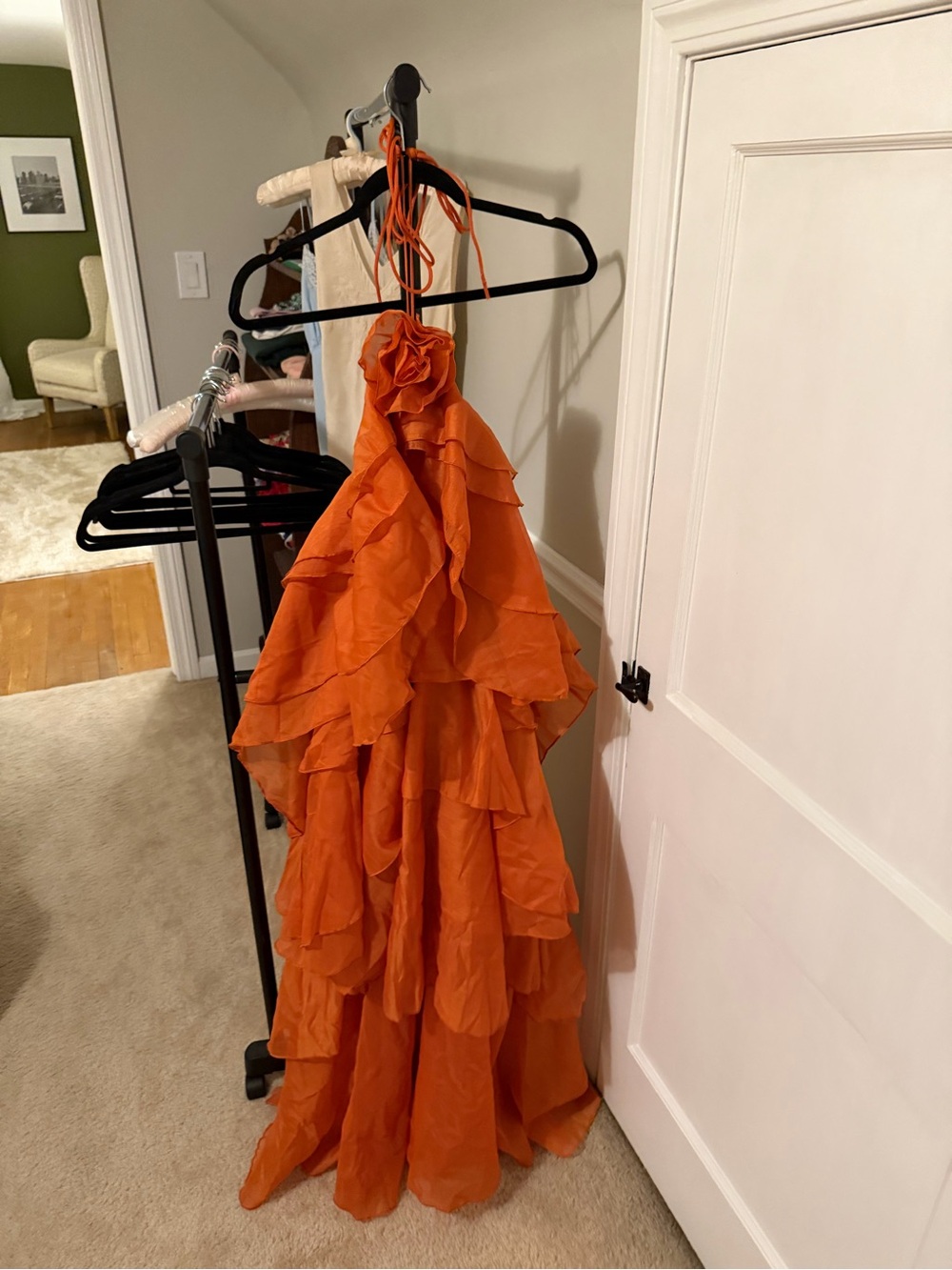 Elegant Orange Ruffled Halter Maxi Dress